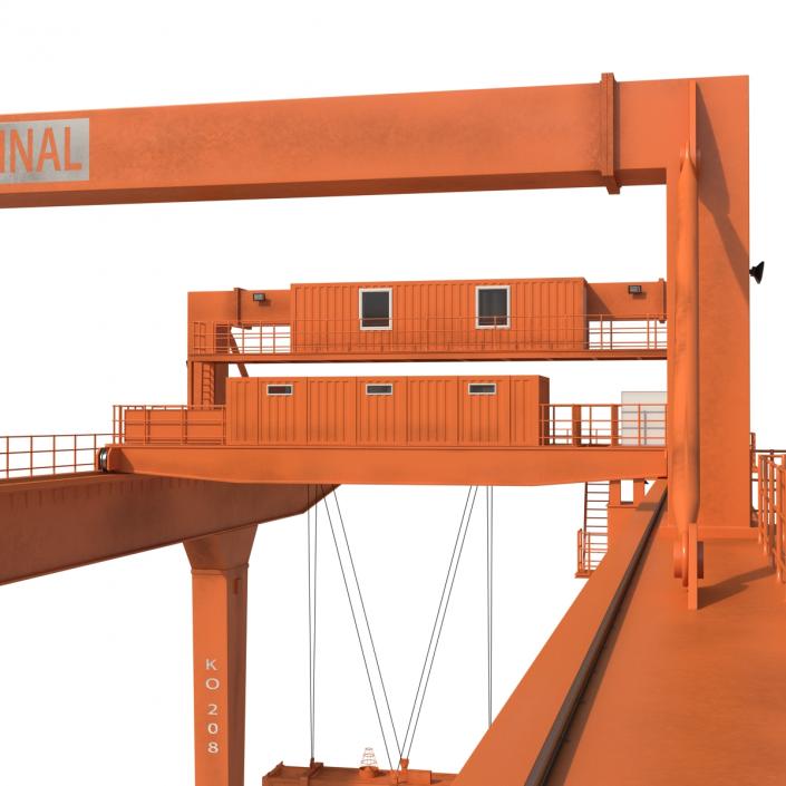 3D Rail Mounted Gantry Container Crane Orange and 40 ft ISO Container