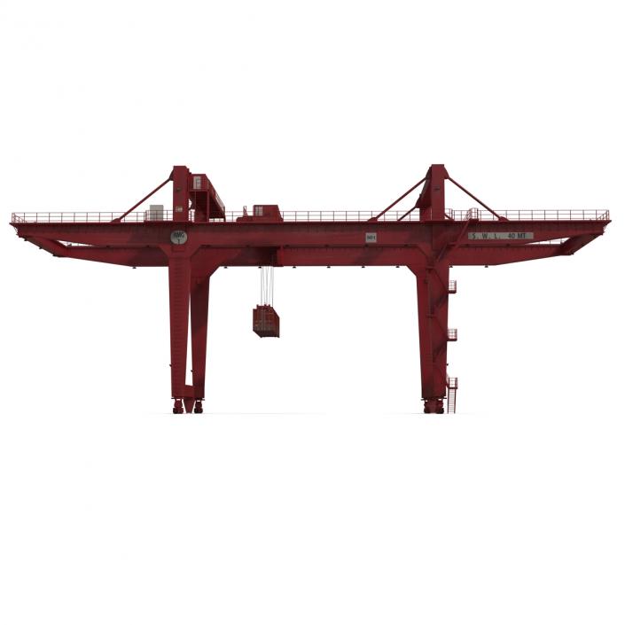 3D Rail Mounted Gantry Container Crane Red and 40 ft ISO Container model