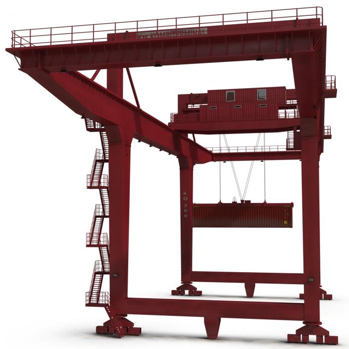 3D Rail Mounted Gantry Container Crane Red and 40 ft ISO Container model