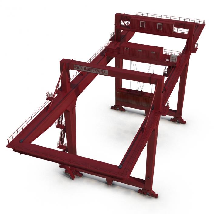 3D Rail Mounted Gantry Container Crane Red and 40 ft ISO Container model