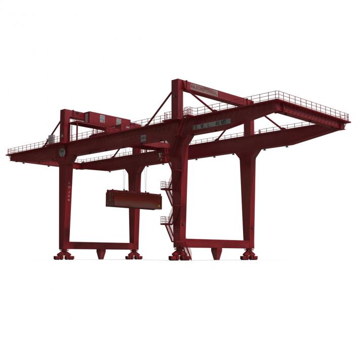 3D Rail Mounted Gantry Container Crane Red and 40 ft ISO Container model