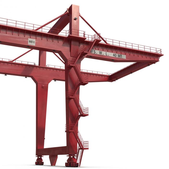 3D Rail Mounted Gantry Container Crane Red and 40 ft ISO Container model