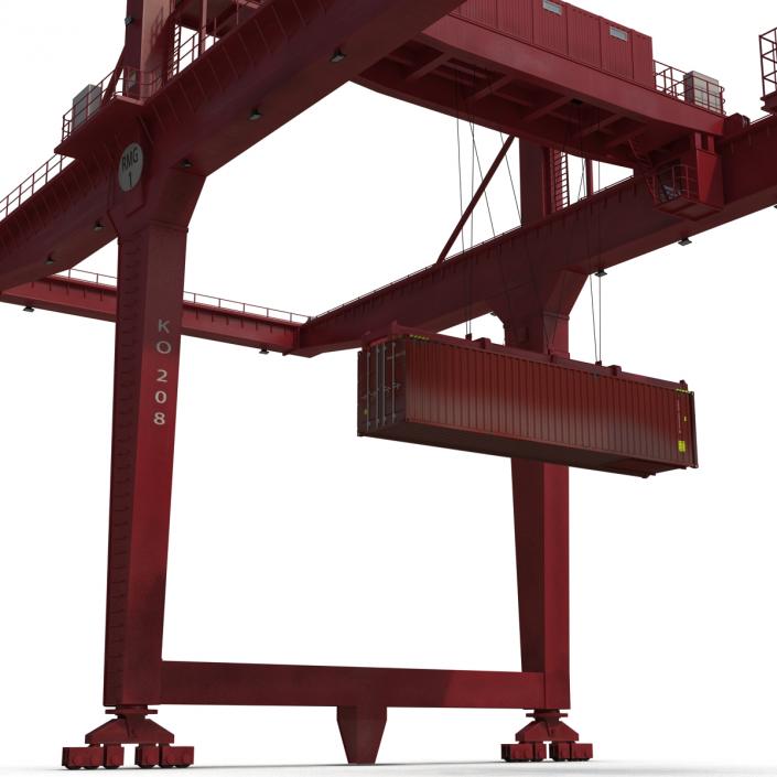 3D Rail Mounted Gantry Container Crane Red and 40 ft ISO Container model