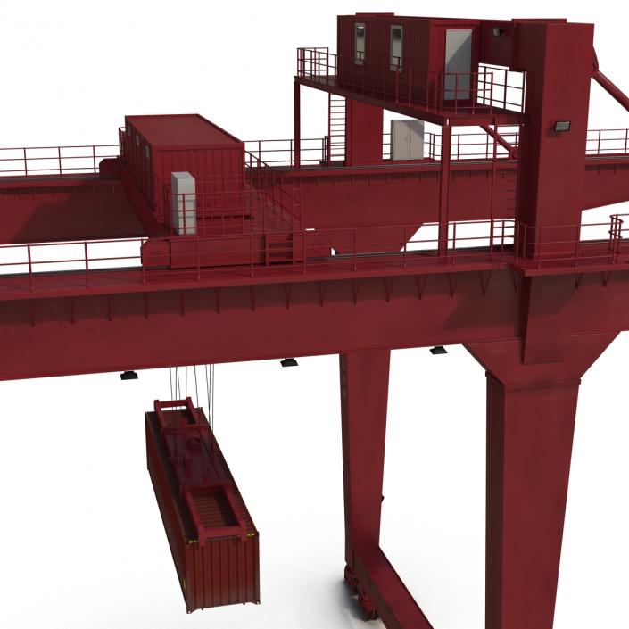 3D Rail Mounted Gantry Container Crane Red and 40 ft ISO Container model