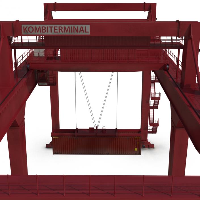 3D Rail Mounted Gantry Container Crane Red and 40 ft ISO Container model