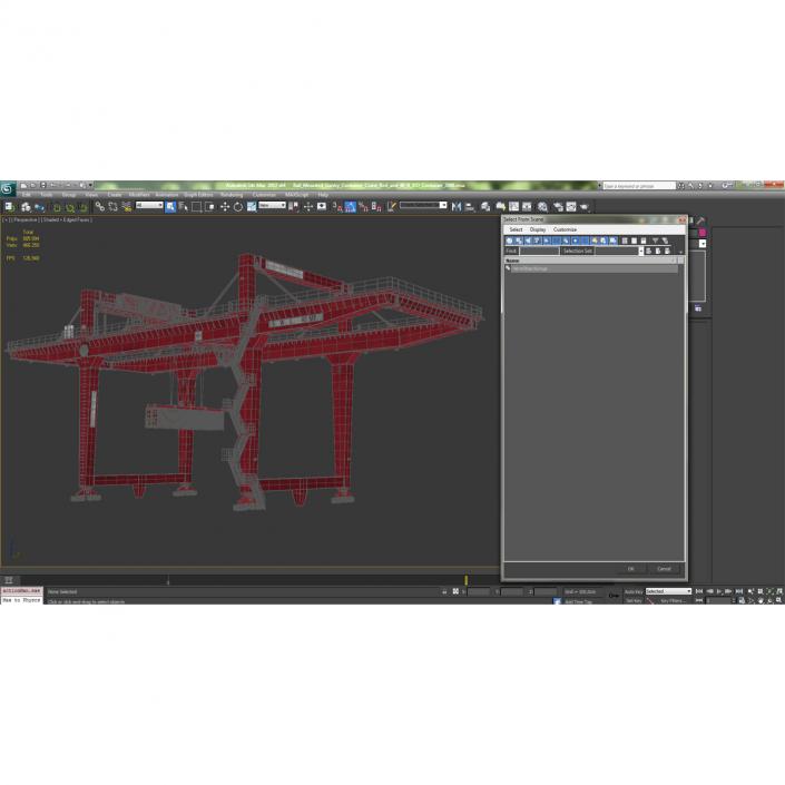 3D Rail Mounted Gantry Container Crane Red and 40 ft ISO Container model