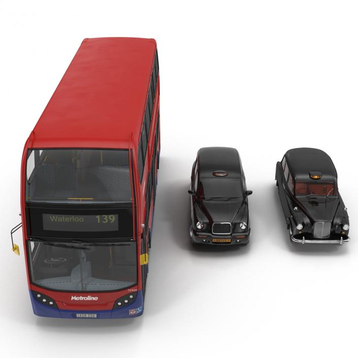 3D London Bus and Taxi Vehicle Set