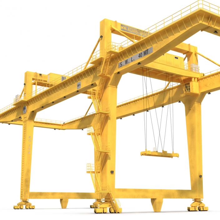 Rail Mounted Gantry Container Crane Rigged Yellow 3D model