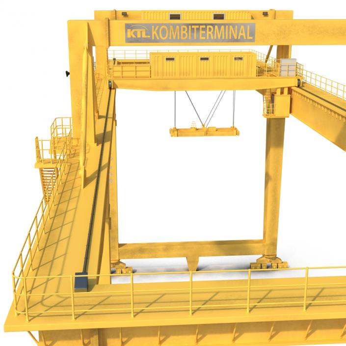 Rail Mounted Gantry Container Crane Rigged Yellow 3D model