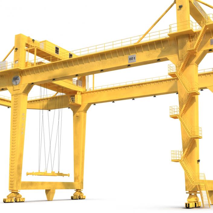 Rail Mounted Gantry Container Crane Rigged Yellow 3D model