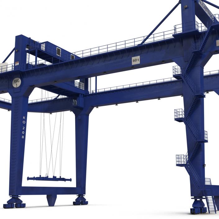 Rail Mounted Gantry Container Crane Rigged Blue 3D