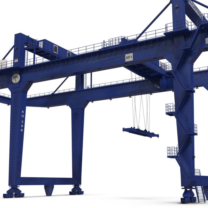 Rail Mounted Gantry Container Crane Rigged Blue 3D