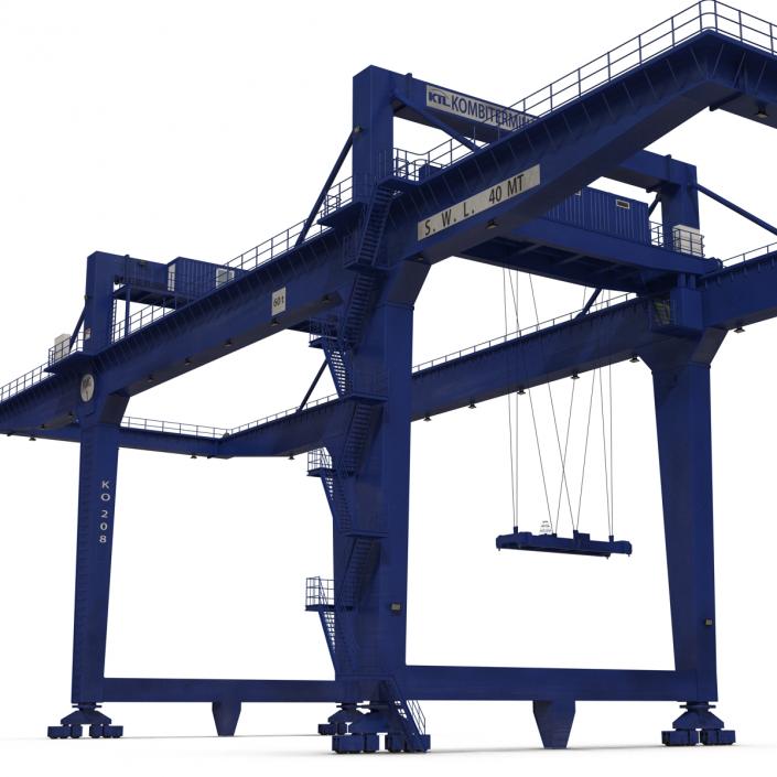 Rail Mounted Gantry Container Crane Rigged Blue 3D