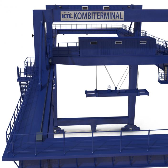 Rail Mounted Gantry Container Crane Rigged Blue 3D