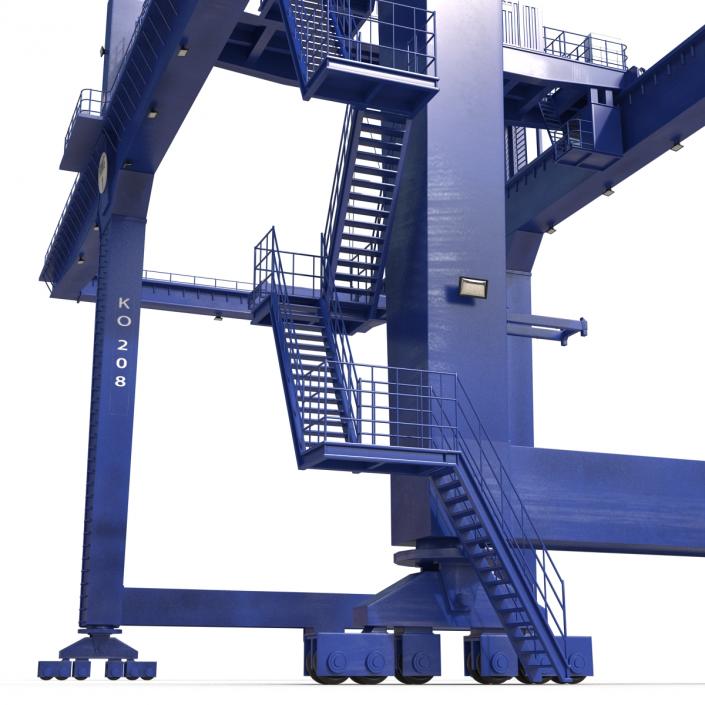 Rail Mounted Gantry Container Crane Rigged Blue 3D