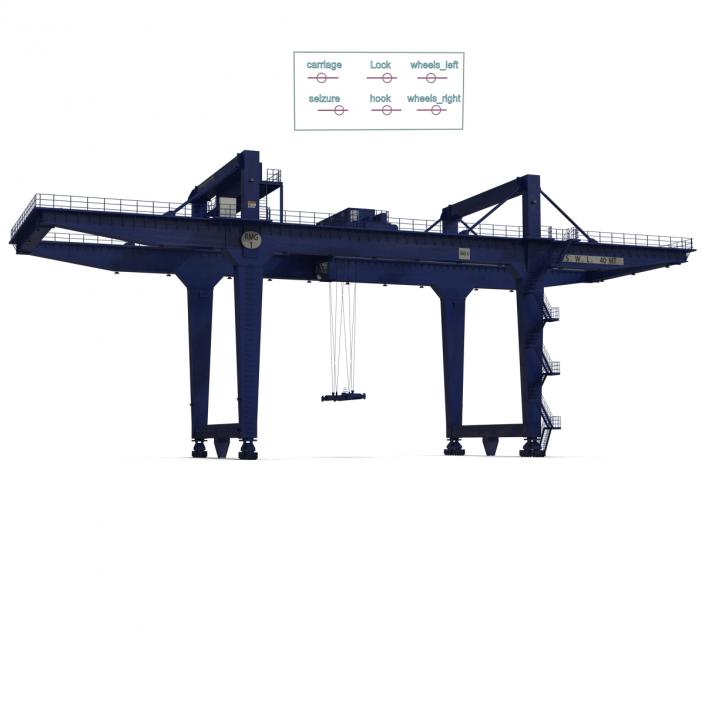 Rail Mounted Gantry Container Crane Rigged Blue 3D