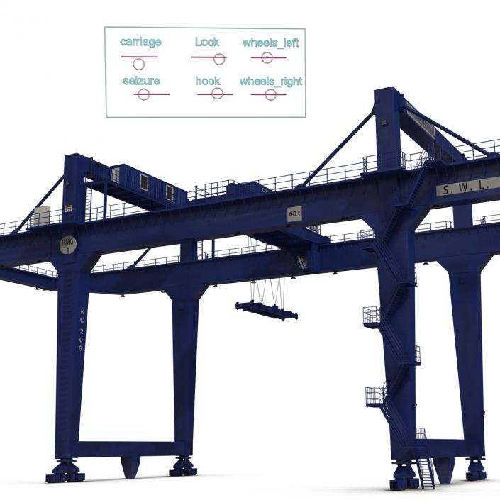 Rail Mounted Gantry Container Crane Rigged Blue 3D