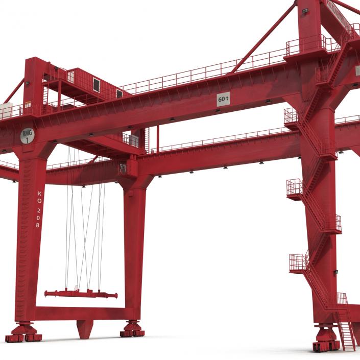 3D Rail Mounted Gantry Container Crane Rigged Red