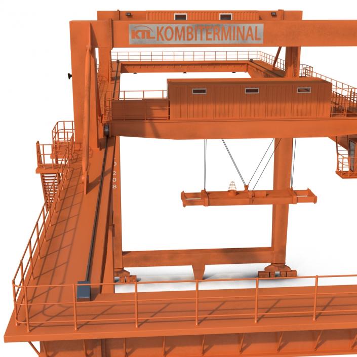 Rail Mounted Gantry Container Crane Rigged Orange 3D model