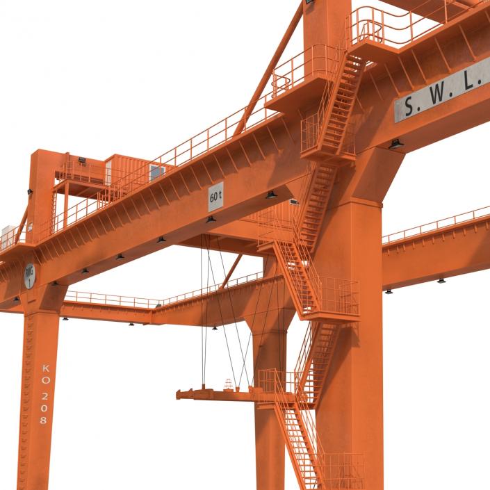 Rail Mounted Gantry Container Crane Rigged Orange 3D model