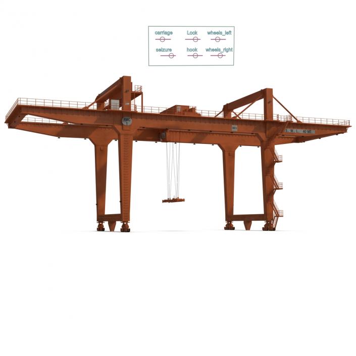 Rail Mounted Gantry Container Crane Rigged Orange 3D model