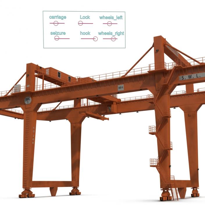 Rail Mounted Gantry Container Crane Rigged Orange 3D model