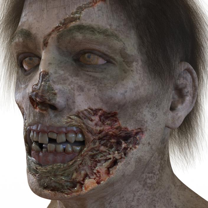 3D model Zombie Head 3D Model with Hair