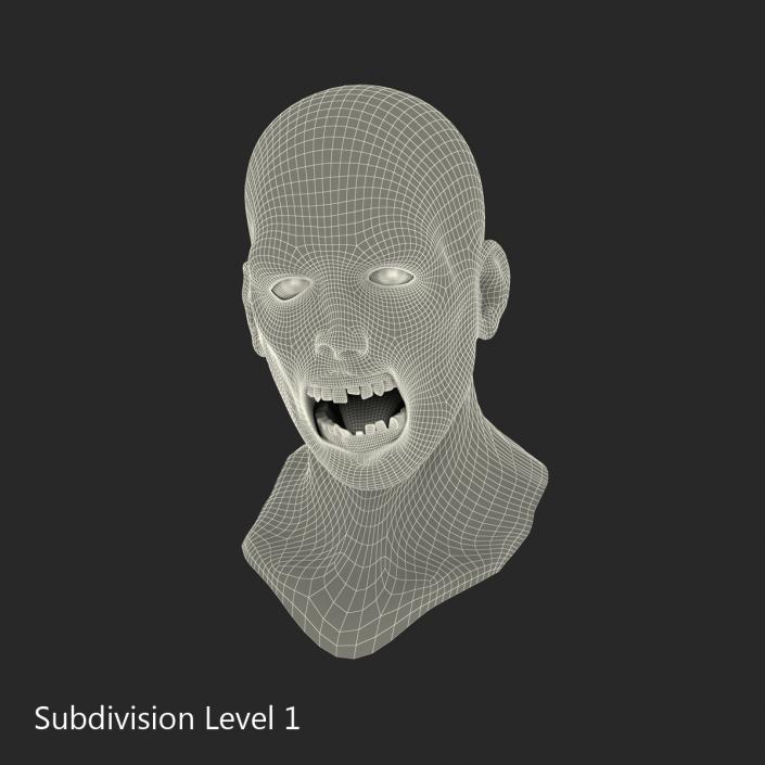 Zombie Head 3D Model with Hair Rigged 3D