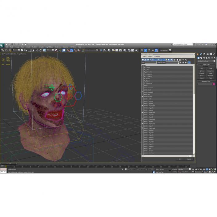 Zombie Head 3D Model with Hair Rigged 3D