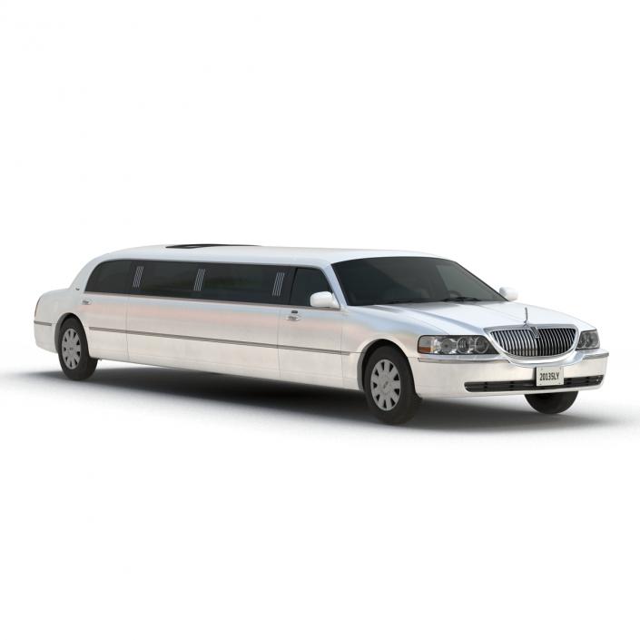 3D Lincoln Stretch Car Limousine White Simple Interior