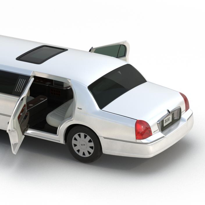 3D Lincoln Stretch Car Limousine White Simple Interior