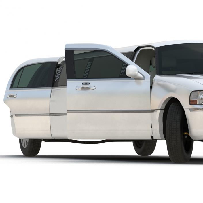 3D Lincoln Stretch Car Limousine White Simple Interior