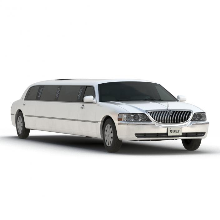 Lincoln Stretch Car Limousine White Rigged 3D