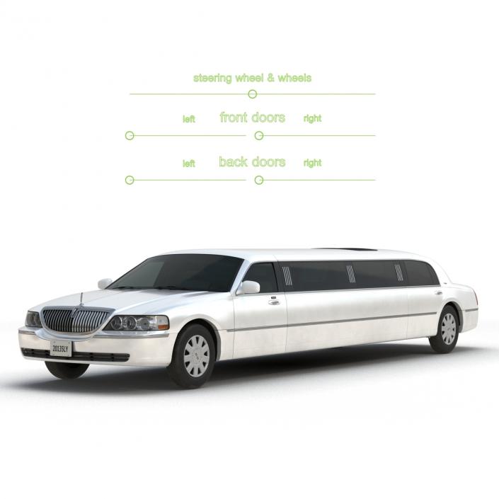 Lincoln Stretch Car Limousine White Rigged 3D