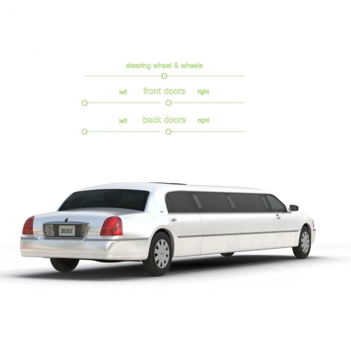 Lincoln Stretch Car Limousine White Rigged 3D