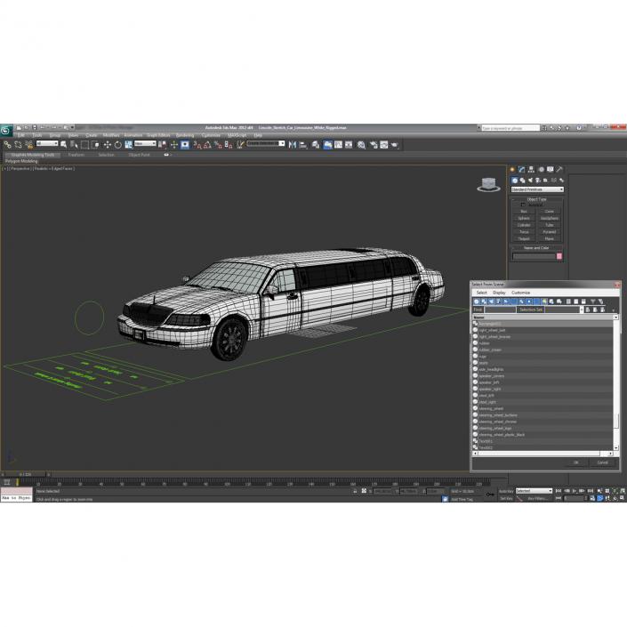 Lincoln Stretch Car Limousine White Rigged 3D