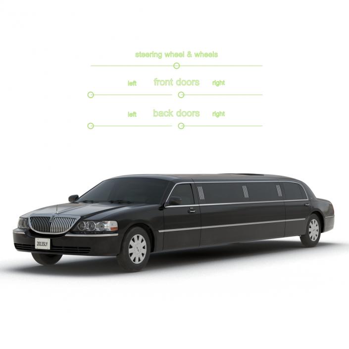 Lincoln Stretch Car Limousine Black Rigged 3D