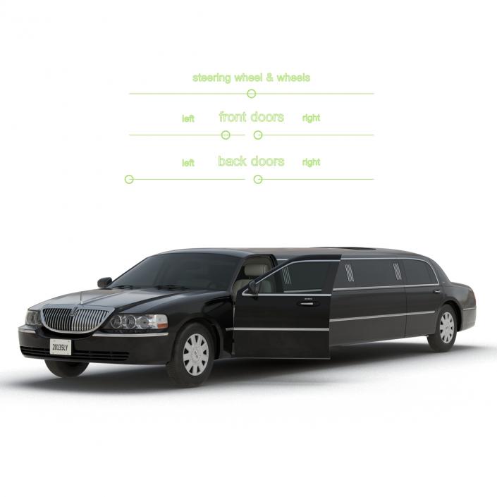 Lincoln Stretch Car Limousine Black Rigged 3D