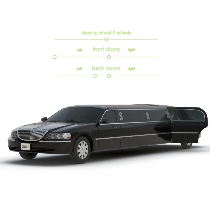 Lincoln Stretch Car Limousine Black Rigged 3D