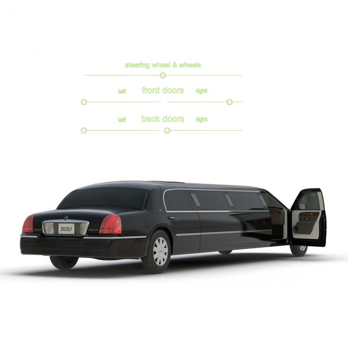 Lincoln Stretch Car Limousine Black Rigged 3D