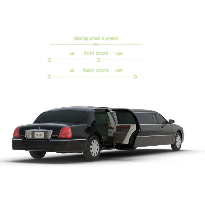 Lincoln Stretch Car Limousine Black Rigged 3D