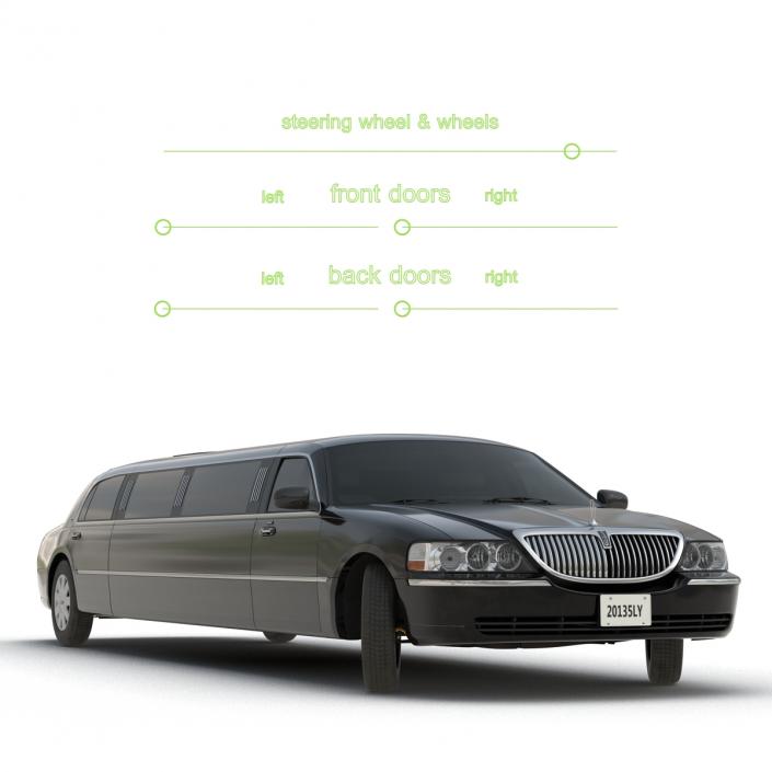 Lincoln Stretch Car Limousine Black Rigged 3D