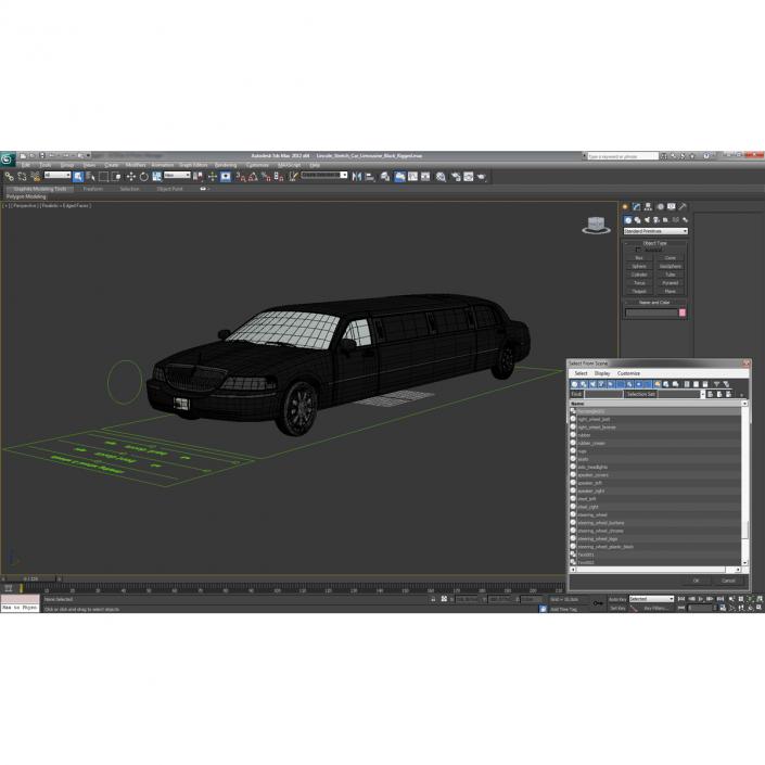 Lincoln Stretch Car Limousine Black Rigged 3D