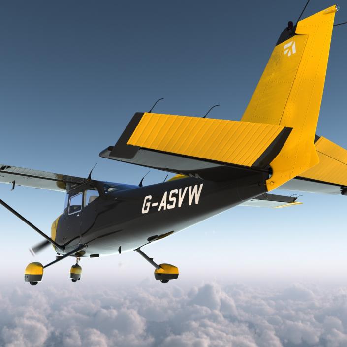 3D Cessna 172 Black Rigged model