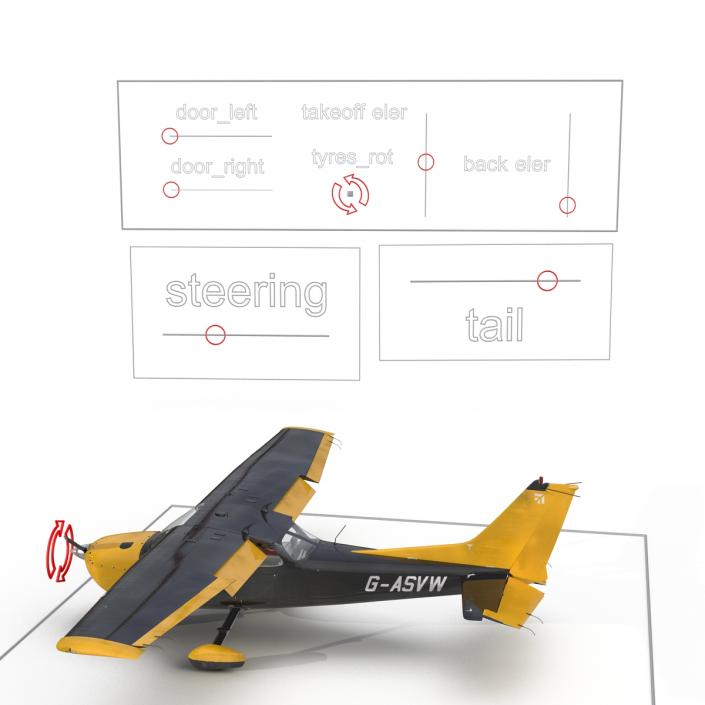 3D Cessna 172 Black Rigged model