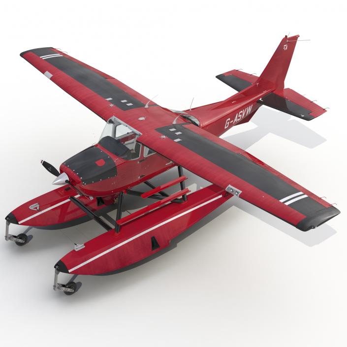 3D Cessna 172 Red Seaplane model