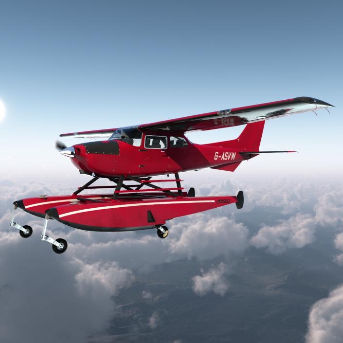 3D Cessna 172 Red Seaplane model