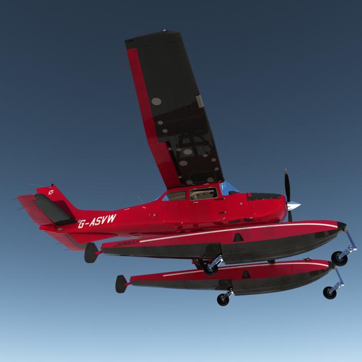 3D Cessna 172 Red Seaplane model