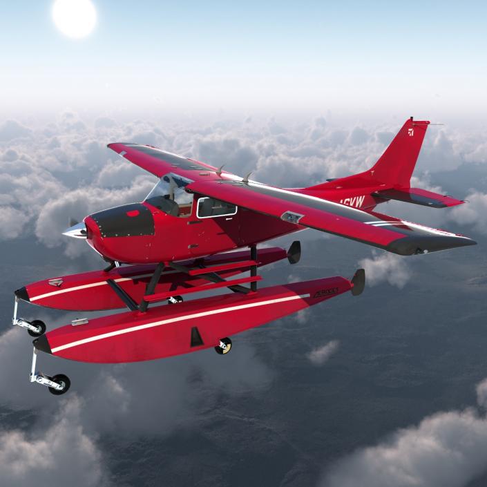 3D Cessna 172 Red Seaplane model