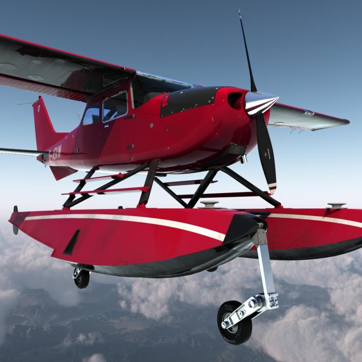 3D Cessna 172 Red Seaplane model